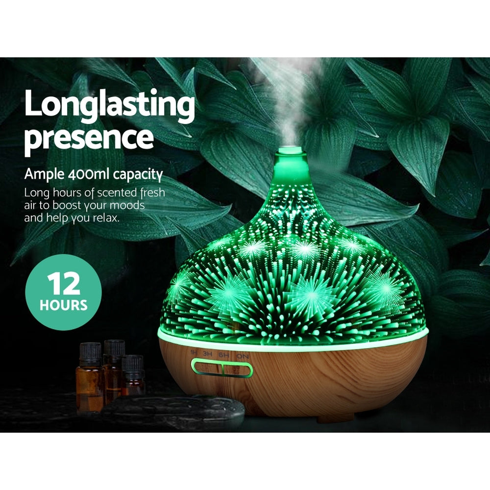 DEVANTI Aroma Aromatherapy Diffuser with 3D LED night light, showcasing a sleek design and vibrant colors.