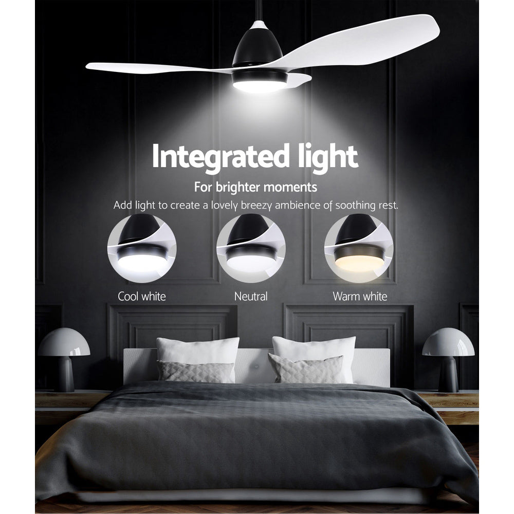 Devanti Ceiling Fan Light Remote Control in white, featuring 3 blades and built-in LED light, designed for indoor and undercover outdoor use.