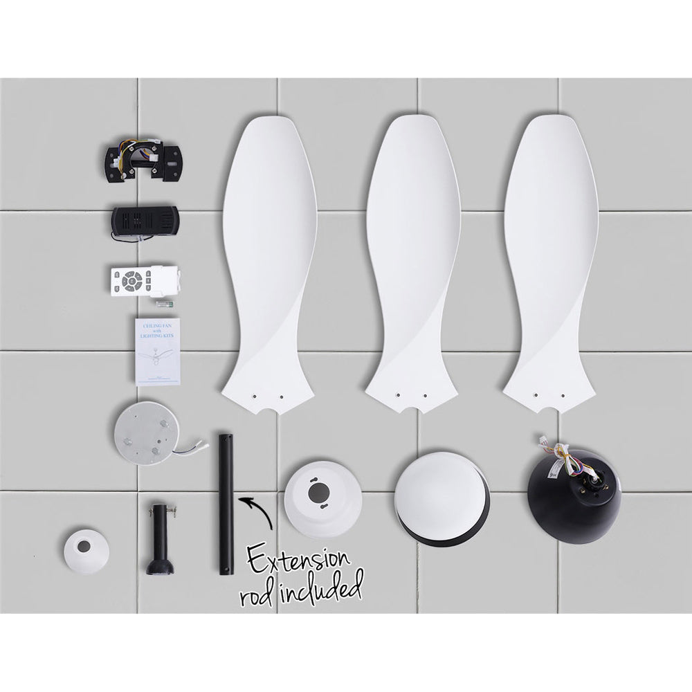 Devanti Ceiling Fan Light Remote Control in white, featuring 3 blades and built-in LED light, designed for indoor and undercover outdoor use.