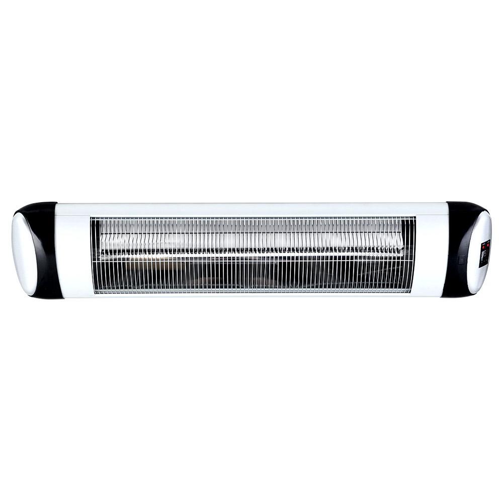 Devanti Electric Infrared Patio Heater in black and silver, designed for indoor and outdoor use with remote control and LED panel.