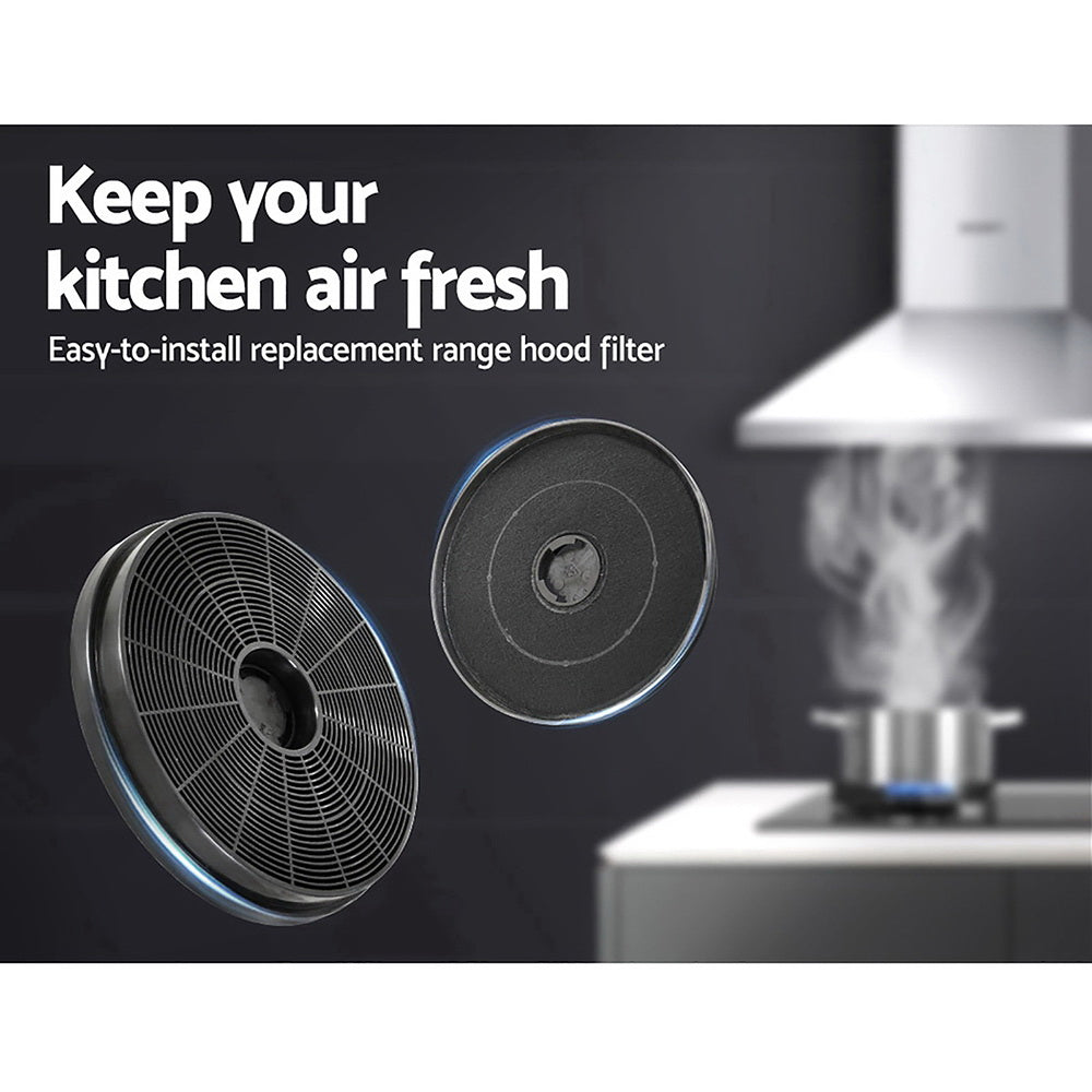 Devanti Fixed Range Hood Carbon Charcoal Filters Replacement, two black filters designed for ductless range hoods.