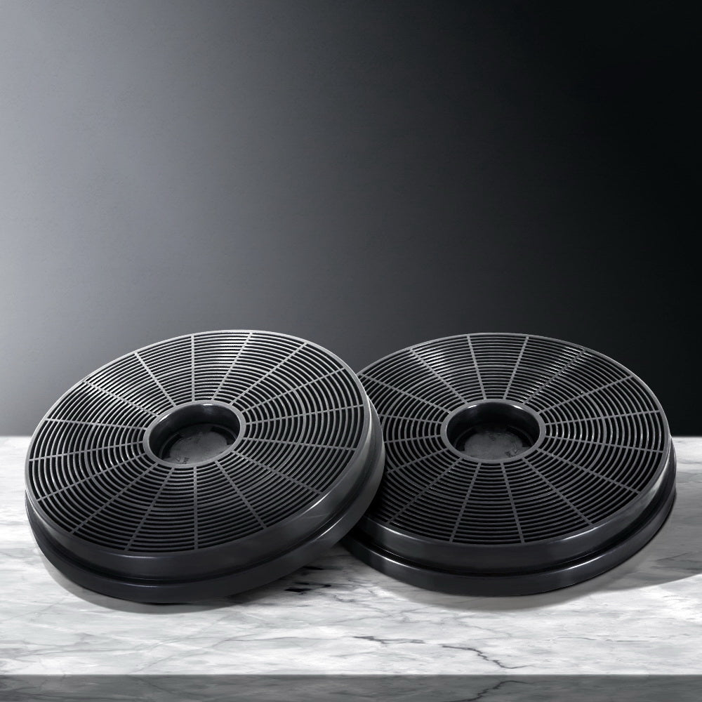 Devanti Fixed Range Hood Carbon Charcoal Filters Replacement, two black filters designed for ductless range hoods.