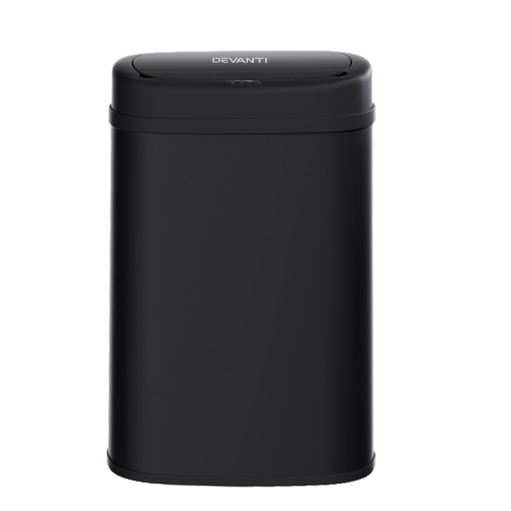 Devanti 50L Motion Sensor Bin in sleek black steel, designed for hands-free waste disposal.