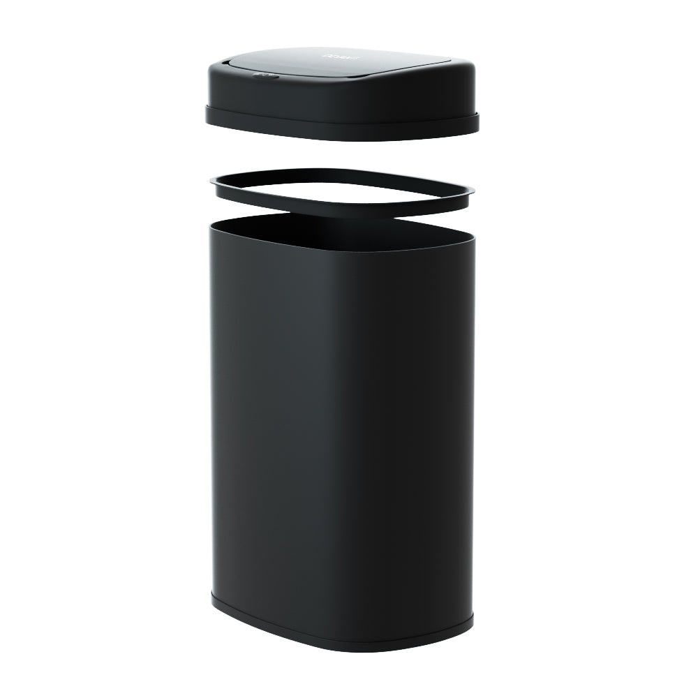 Devanti 50L Motion Sensor Bin in sleek black steel, designed for hands-free waste disposal.