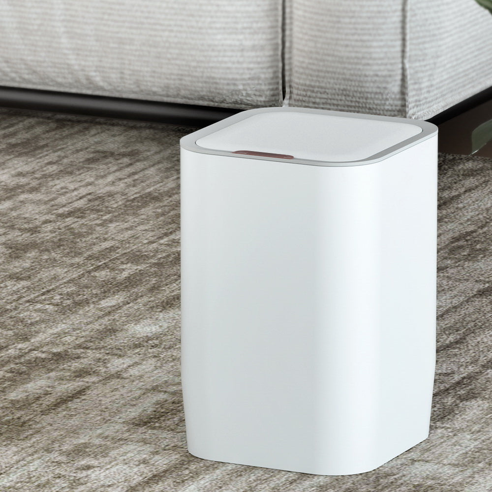 Devanti Sensor Bin in white, showcasing its sleek design and motion sensor feature for hands-free operation.