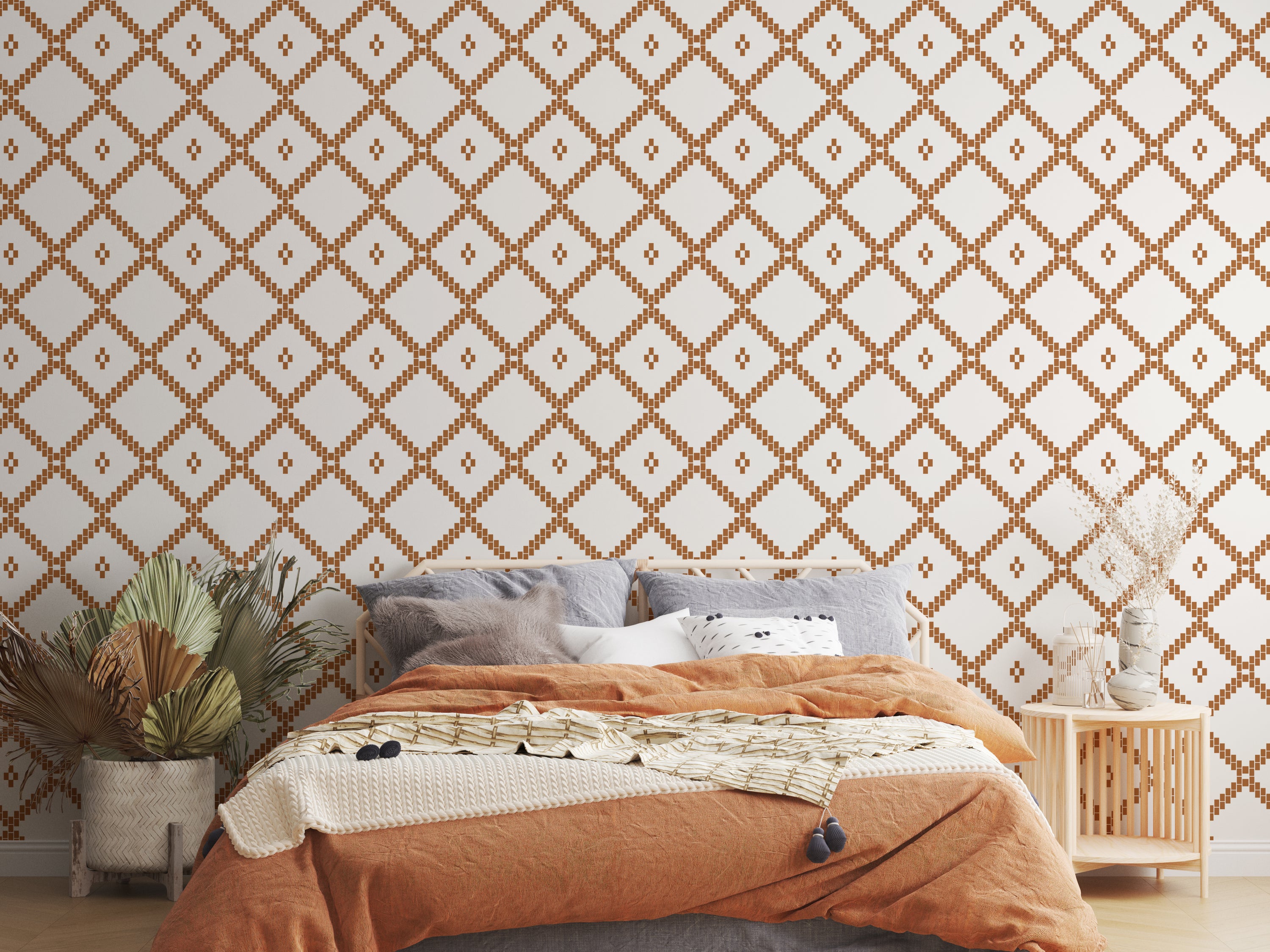 Diamond & Geo (Brown) Wallpaper featuring modern geometric patterns in rich brown tones, perfect for stylish home decor.