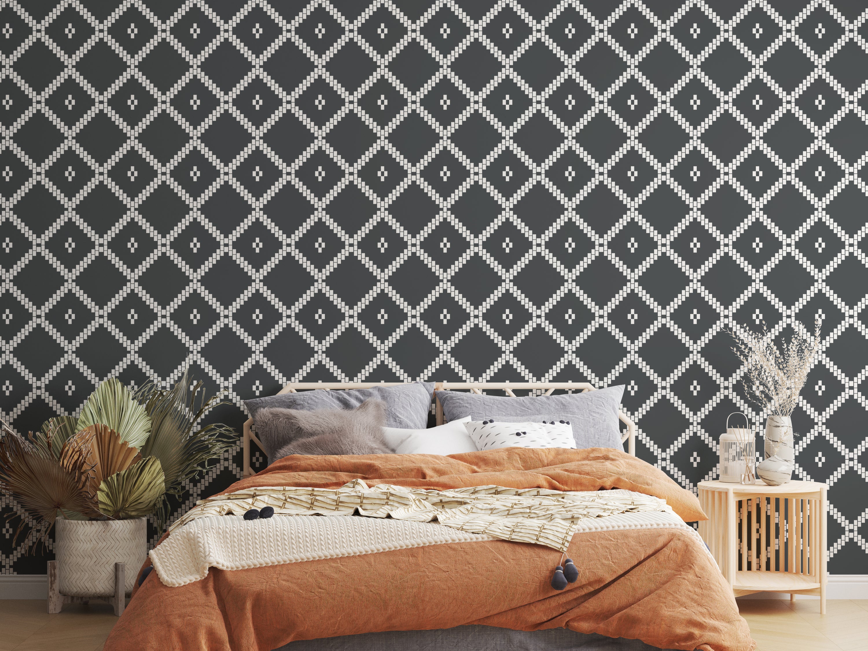 Diamond & Geo (Dark) Wallpaper featuring modern geometric patterns in dark tones, perfect for stylish home decor.