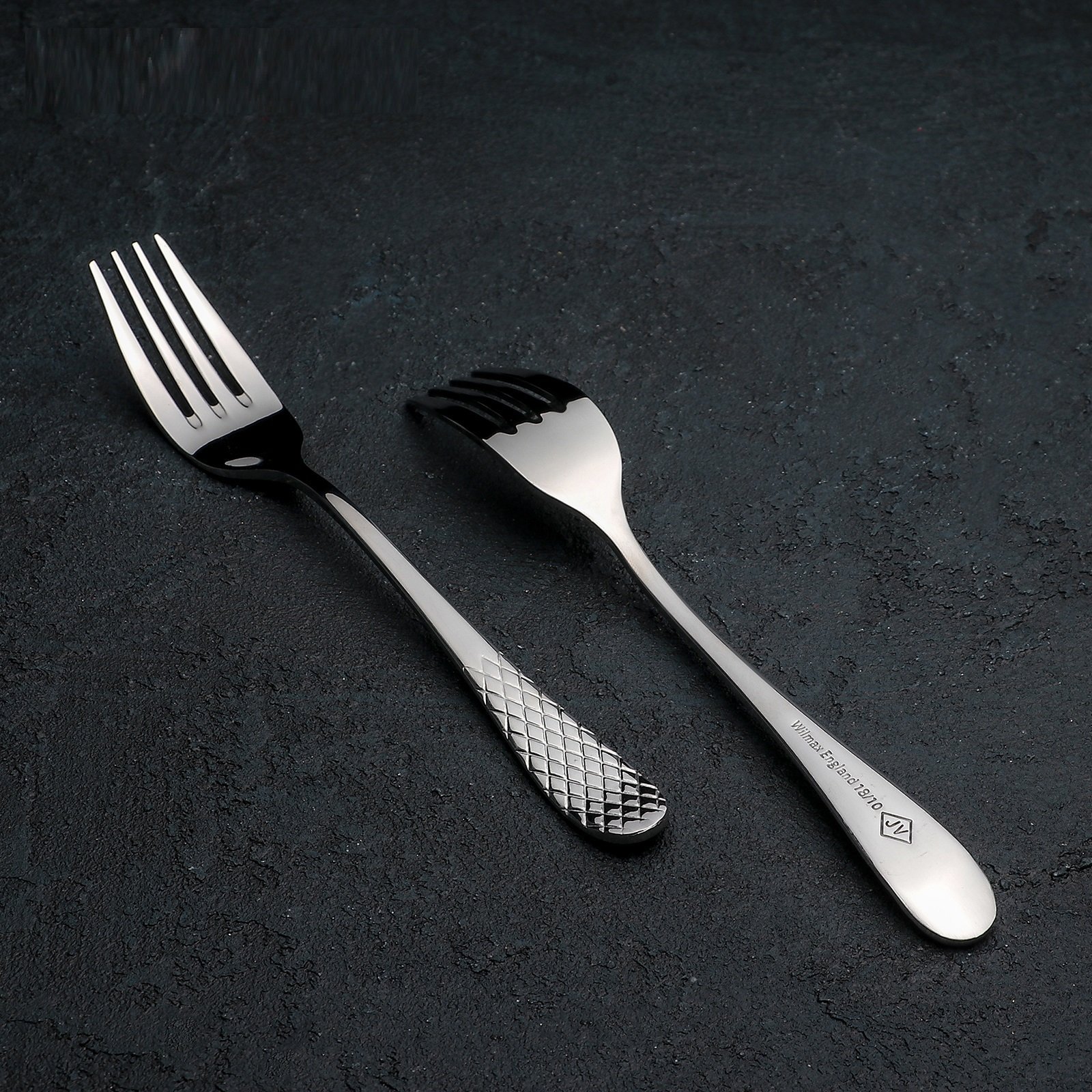 WILMAX Dinner Fork 8 inches in elegant design, showcasing high polish stainless steel finish.