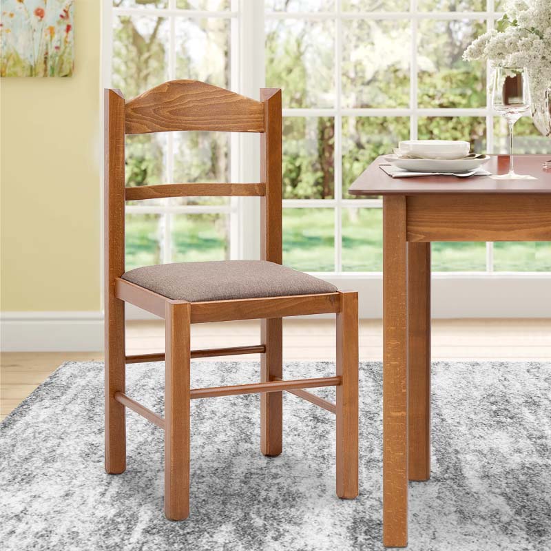 BERTHA Dining Chair made of solid beech wood in walnut color, featuring a comfortable upholstered seat and elegant design.