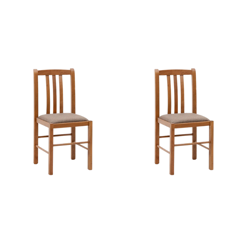 Set of two MELANIE dining chairs made of solid beech wood in walnut color, featuring a comfortable upholstered seat.