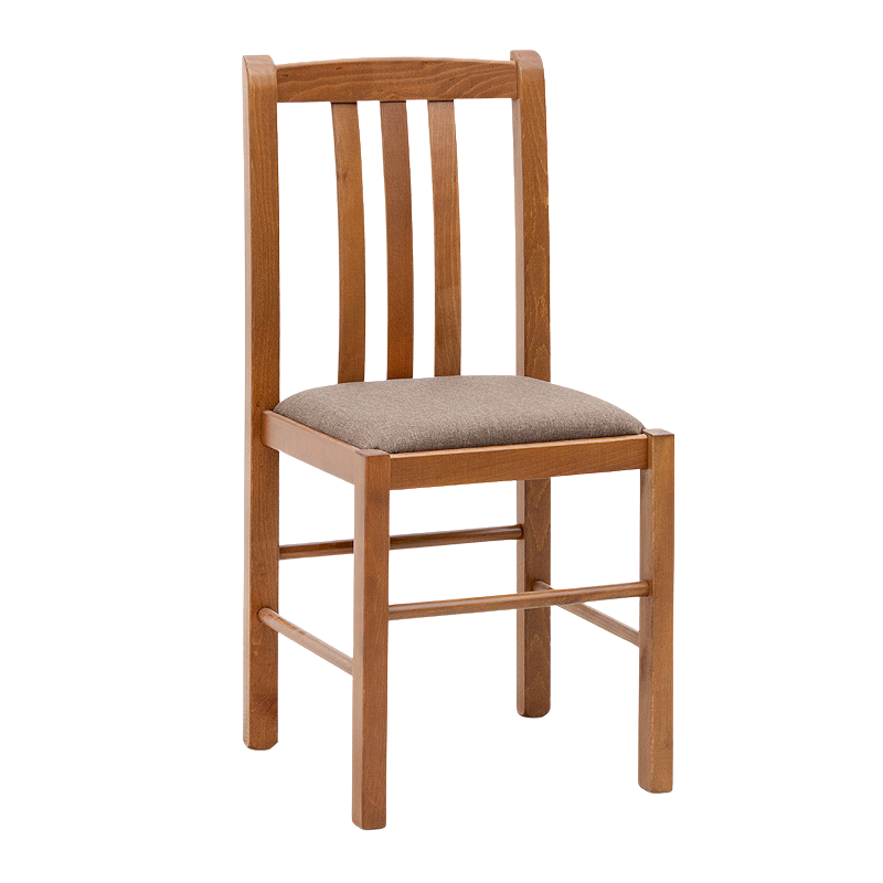 Set of two MELANIE dining chairs made of solid beech wood in walnut color, featuring a comfortable upholstered seat.