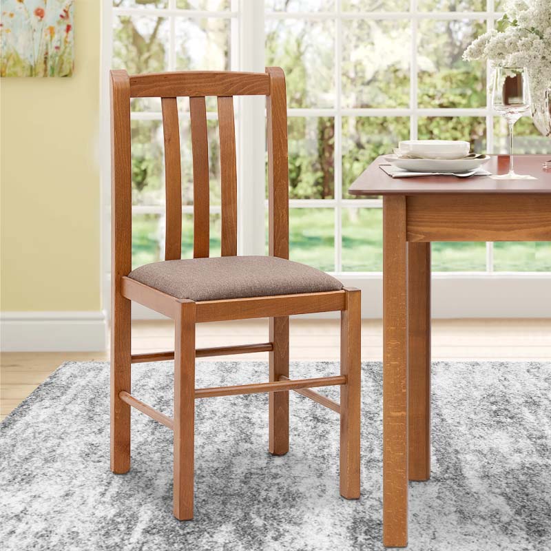 Set of two MELANIE dining chairs made of solid beech wood in walnut color, featuring a comfortable upholstered seat.