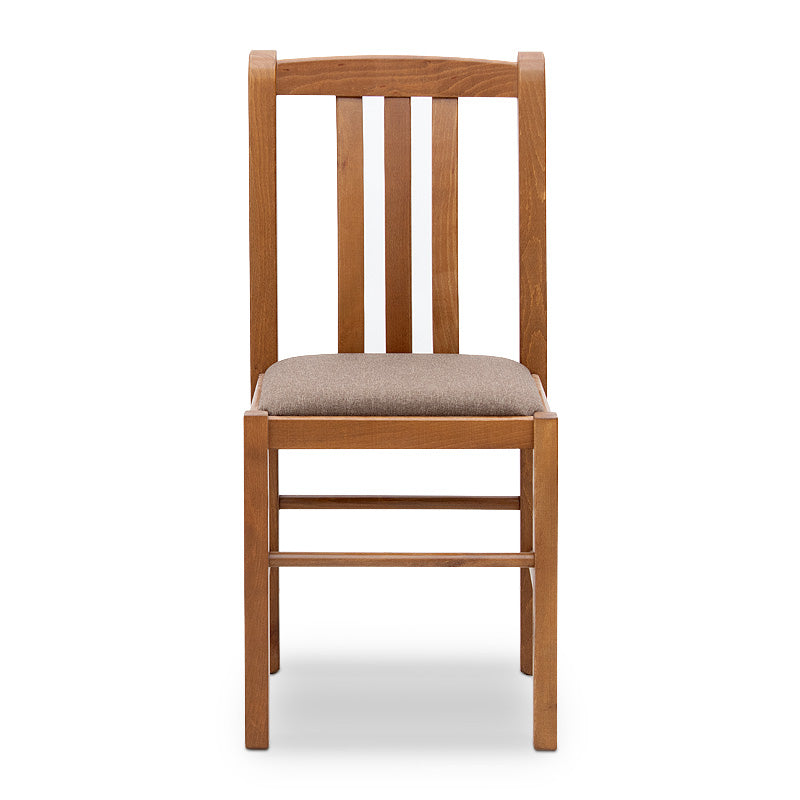 Set of two MELANIE dining chairs made of solid beech wood in walnut color, featuring a comfortable upholstered seat.