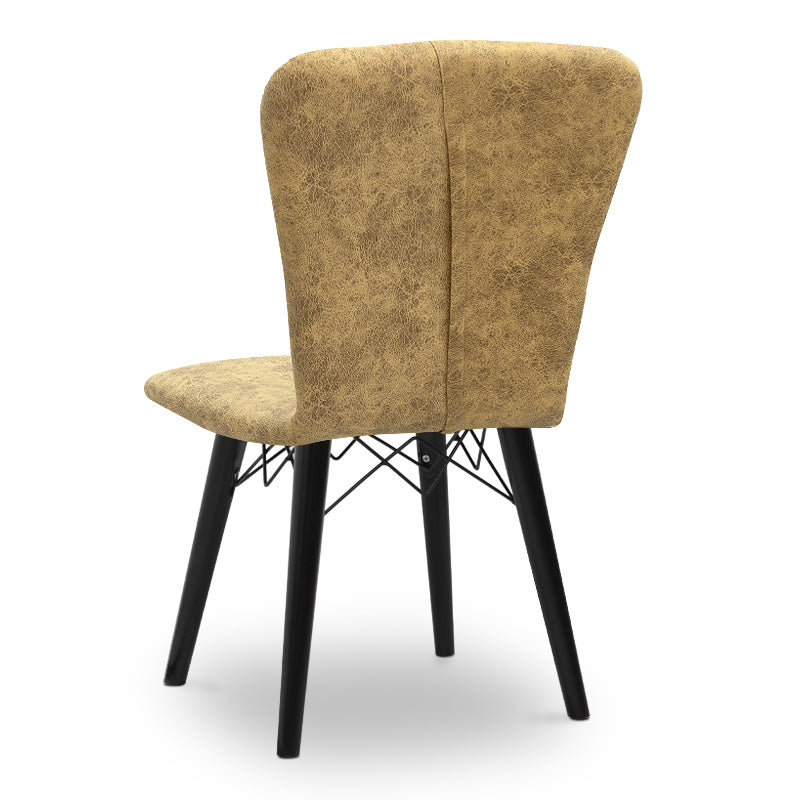 Dining Chair MICHELLE in mustard fabric with black wooden legs, showcasing its elegant design and comfortable seating.