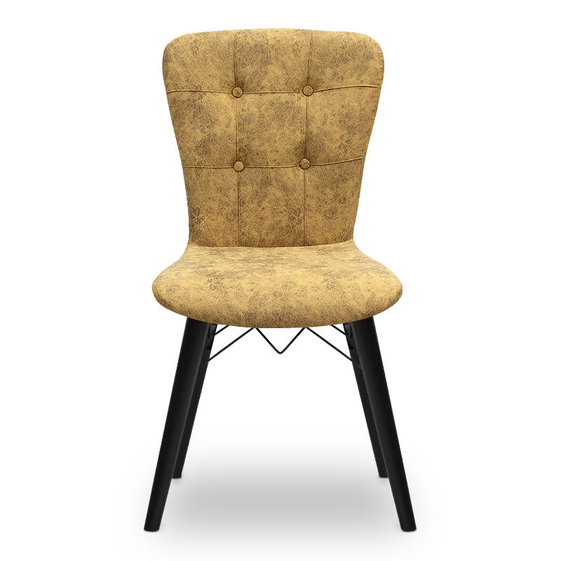 Dining Chair MICHELLE in mustard fabric with black wooden legs, showcasing its elegant design and comfortable seating.