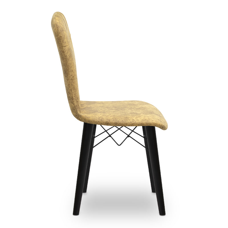 Dining Chair MICHELLE in mustard fabric with black wooden legs, showcasing its elegant design and comfortable seating.