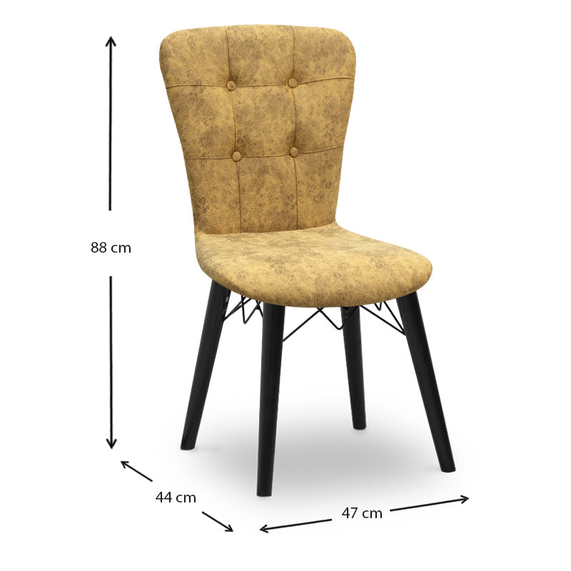 Dining Chair MICHELLE in mustard fabric with black wooden legs, showcasing its elegant design and comfortable seating.