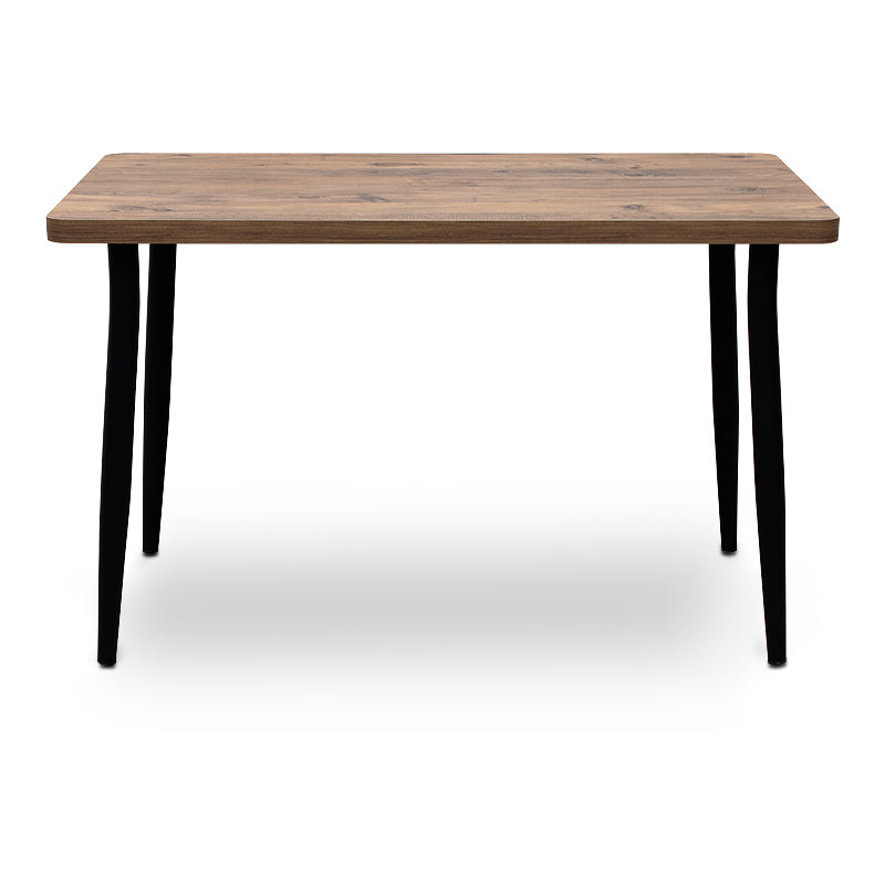 AGATHA Dining Table in acacia color, featuring a sleek MDF surface and sturdy black metal legs, measuring 120x70x75 cm.