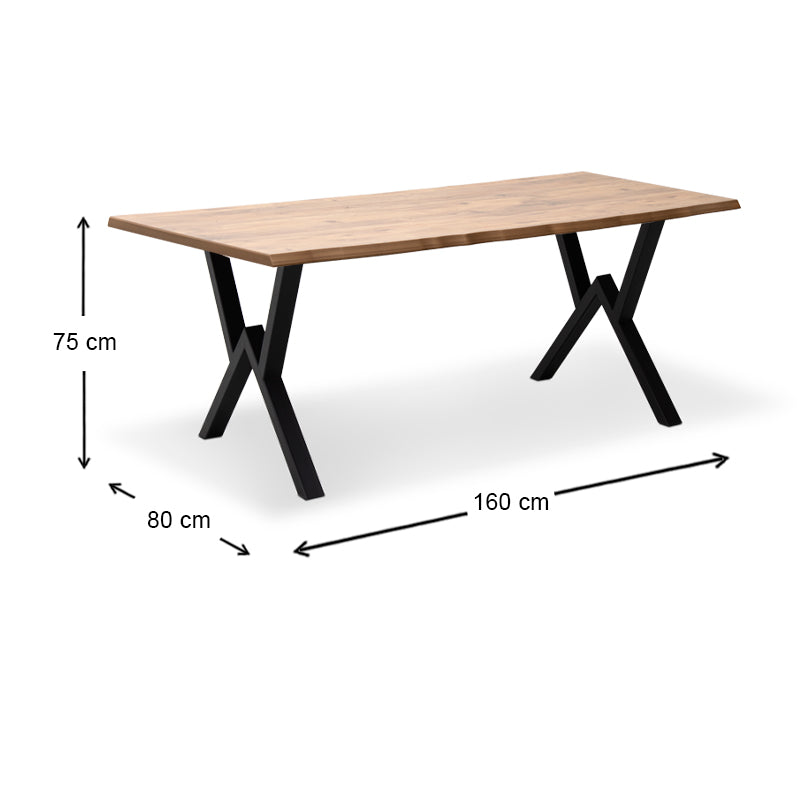 LUIGI Dining Table featuring MDF and metallic acacia finish, dimensions 160x80x75 cm, ideal for home and business use.