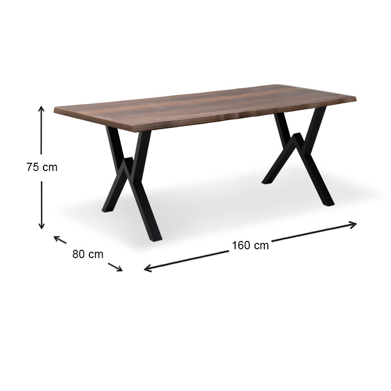 Dining Table LUIGI in walnut finish, featuring MDF and metallic construction, dimensions 160x80x75 cm.