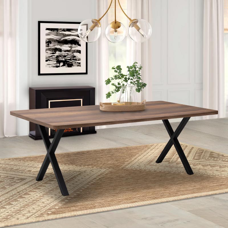 MALVIN Walnut Dining Table 200x100x75cm with sleek design and sturdy metal legs, showcasing a rich walnut finish.