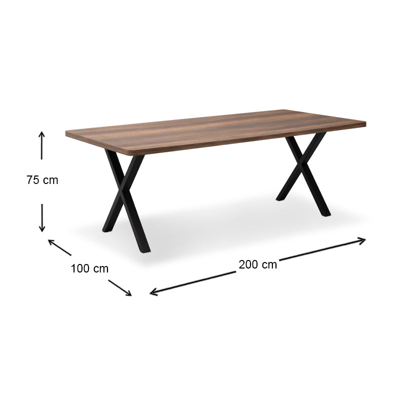 MALVIN Walnut Dining Table 200x100x75cm with sleek design and sturdy metal legs, showcasing a rich walnut finish.