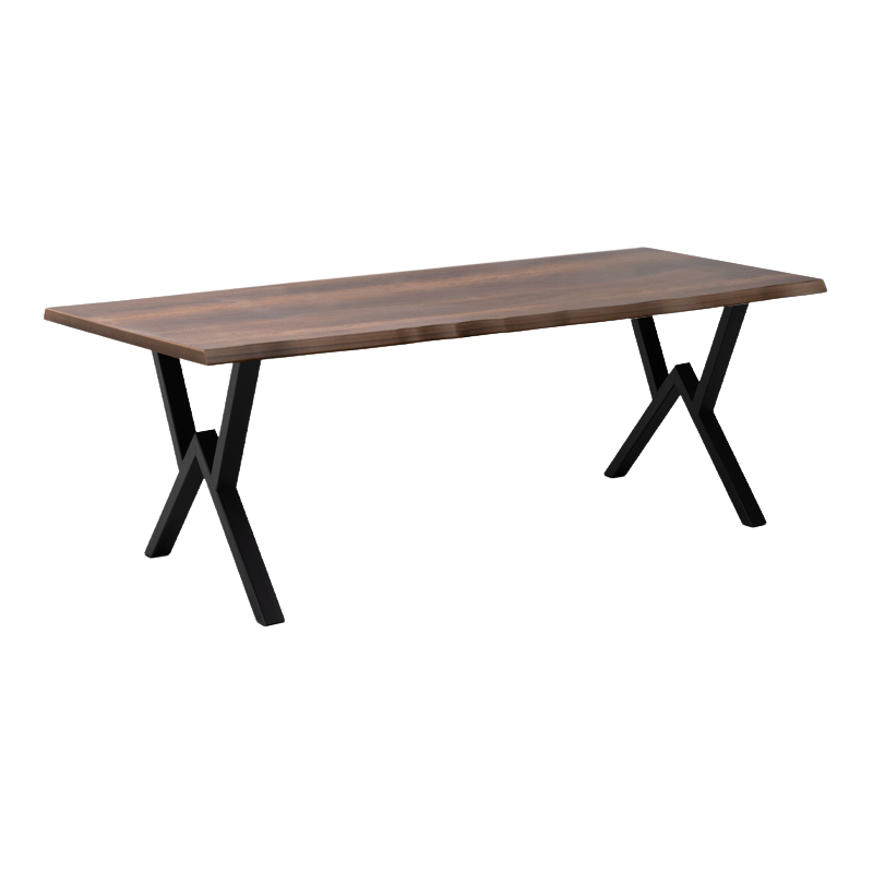 Dining Table SIMINA in metallic walnut finish, showcasing its spacious design and sturdy MDF and metal construction.