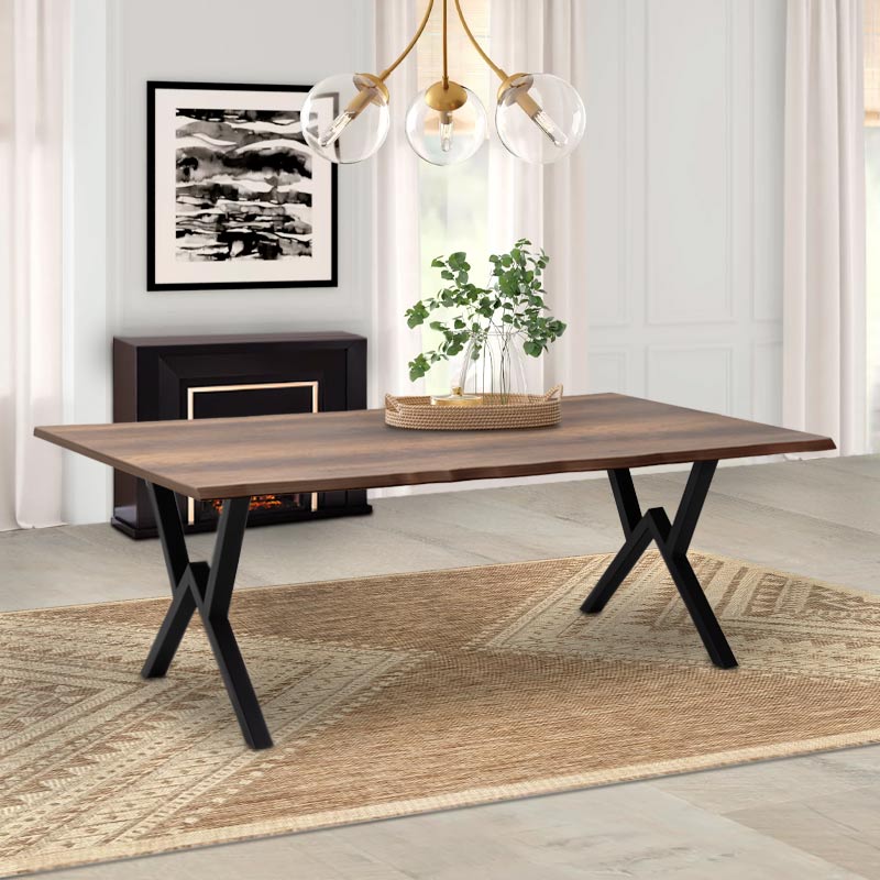 Dining Table SIMINA in metallic walnut finish, showcasing its spacious design and sturdy MDF and metal construction.