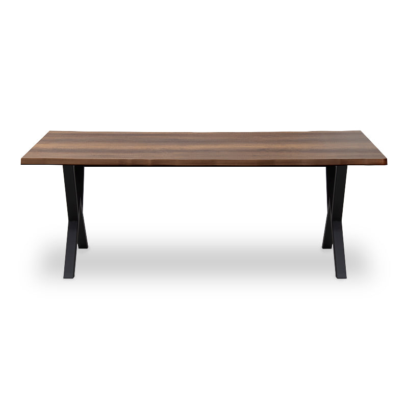 Dining Table SIMINA in metallic walnut finish, showcasing its spacious design and sturdy MDF and metal construction.