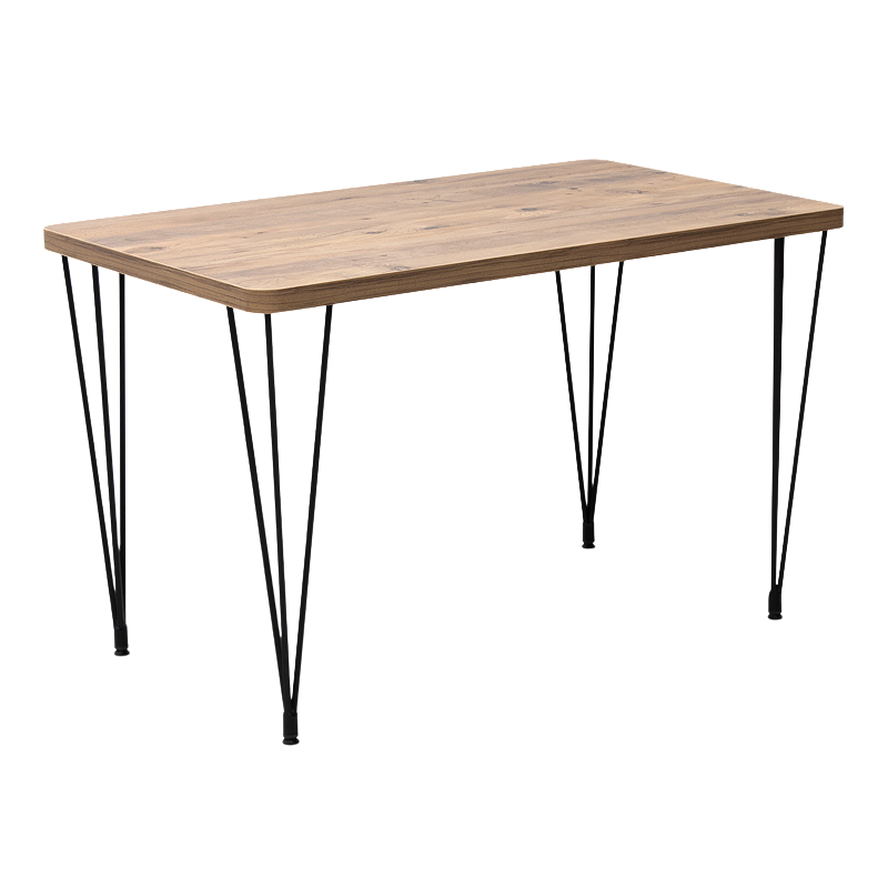 LUISE Acacia Dining Table featuring a sleek MDF surface and sturdy metal frame, dimensions 120x70x75 cm, ideal for home and business use.