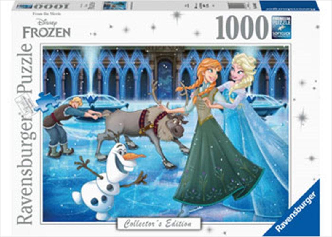 Disney Moments Frozen 1000pc Puzzle featuring Anna, Elsa, and Olaf in a colorful scene.