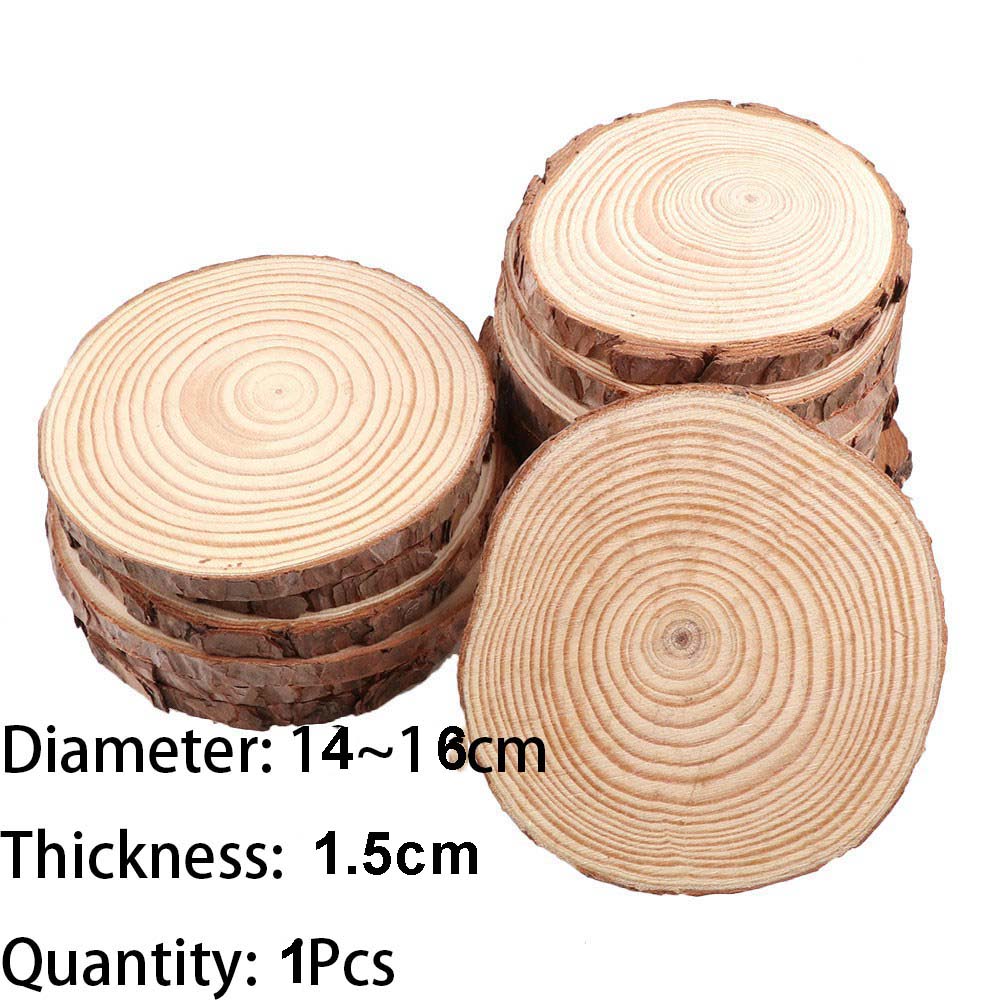 Natural pine wood slices with tree bark, ideal for DIY crafts and decor projects.