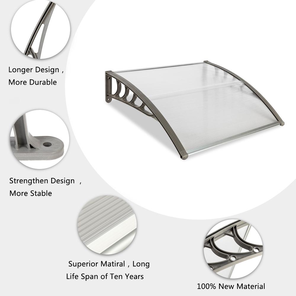 High-quality DIY Patio Outdoor Window Awning in silver and gray, designed to protect against rain and sun, enhancing home entrance aesthetics.