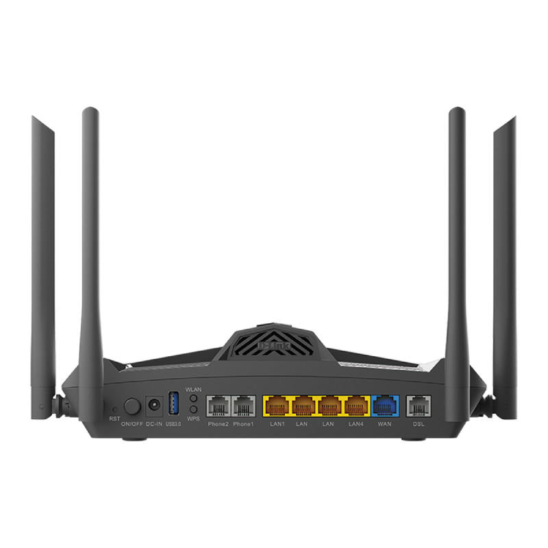 D-LINK AX1800 Modem Router showcasing sleek design and multiple ports for connectivity.