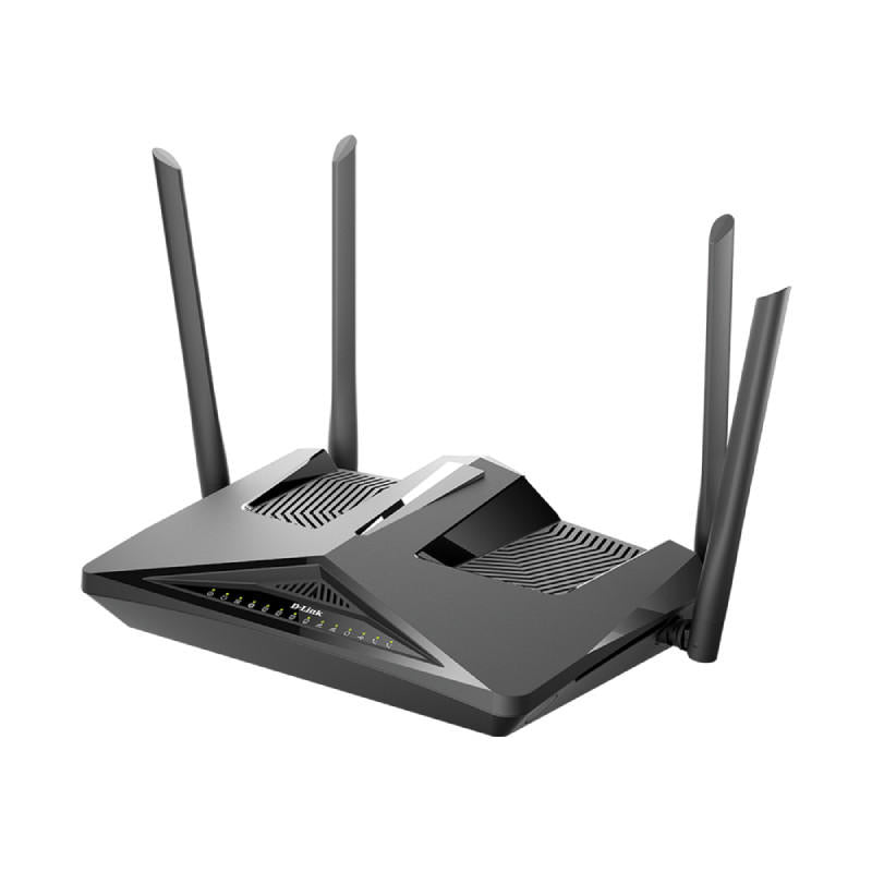 D-LINK AX1800 Modem Router showcasing sleek design and multiple ports for connectivity.