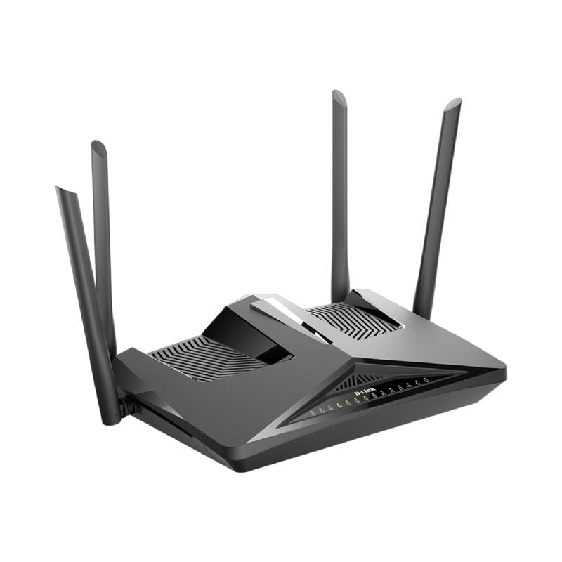 D-LINK AX1800 Modem Router showcasing sleek design and multiple ports for connectivity.