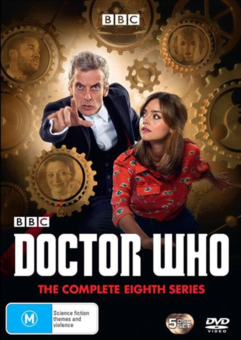 Doctor Who - Series 8 DVD featuring Peter Capaldi and Jenna Coleman, showcasing the iconic TARDIS and vibrant cover art.