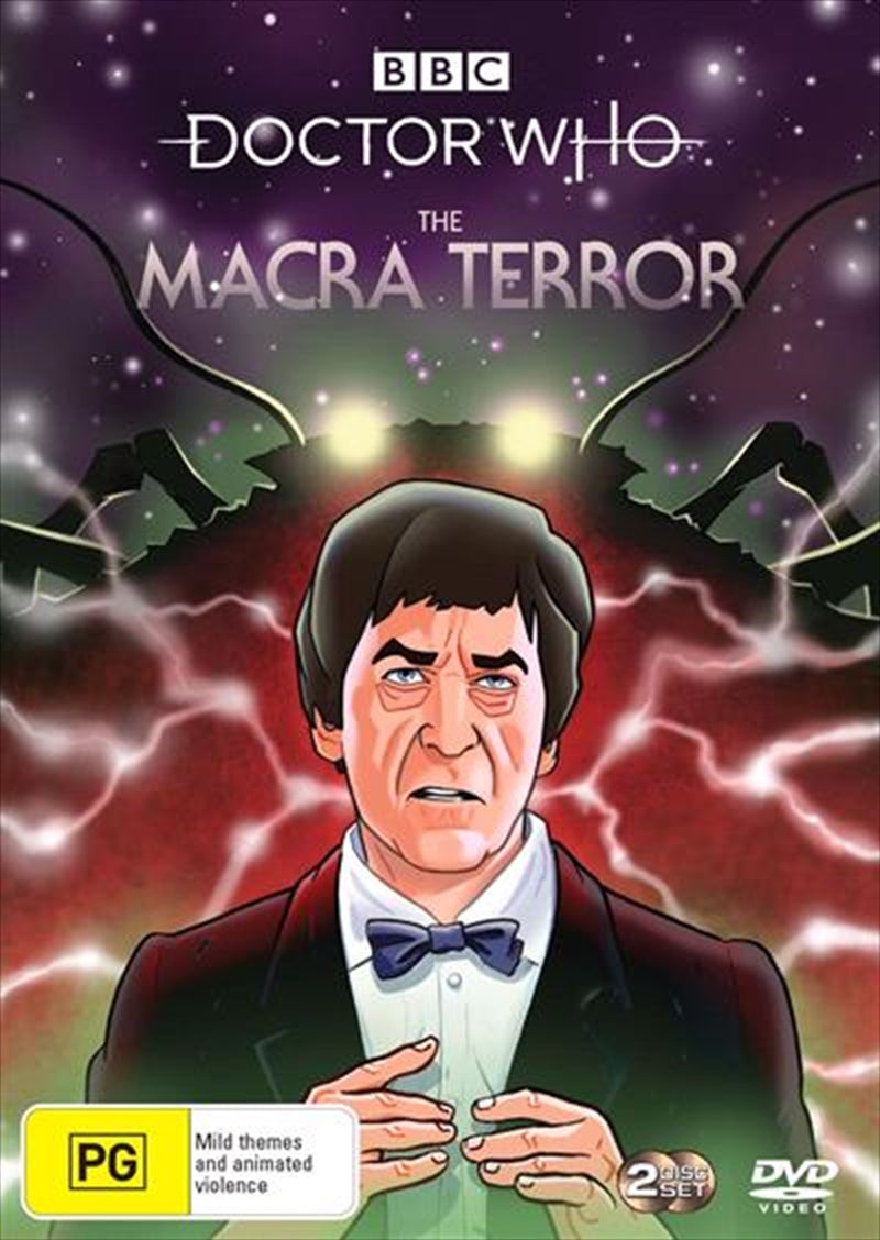 Doctor Who - The Macra Terror DVD cover featuring the Second Doctor and Macra creatures in a colorful animated design.