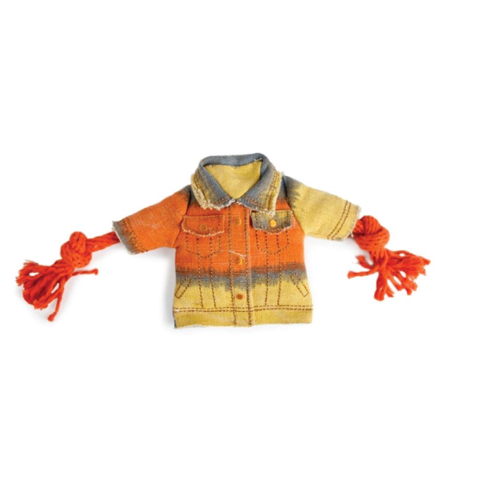 Dog Chew Rope Squeak Jacket with knotted rope arms and hidden squeak toy, designed for biting and cleaning puppy teeth.