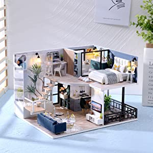 A beautifully crafted dollhouse miniature featuring intricate furniture, LED lights, and a dust-proof design, perfect for collectors and gifts.