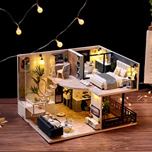 A beautifully crafted dollhouse miniature featuring intricate furniture, LED lights, and a dust-proof design, perfect for collectors and gifts.