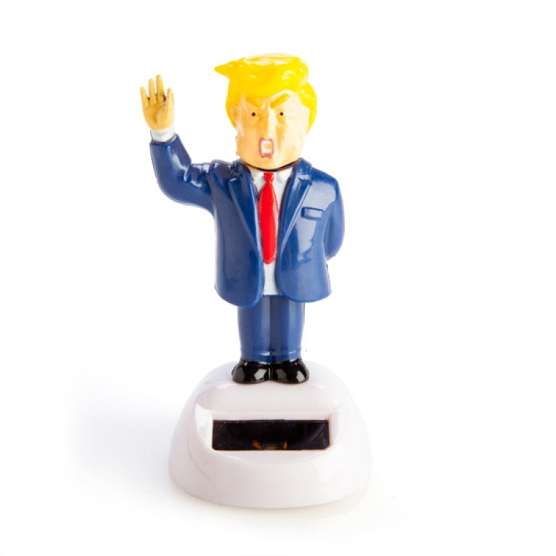 A solar-powered dancing figure of Donald Trump, swaying with a big smile, perfect for home or office decoration.