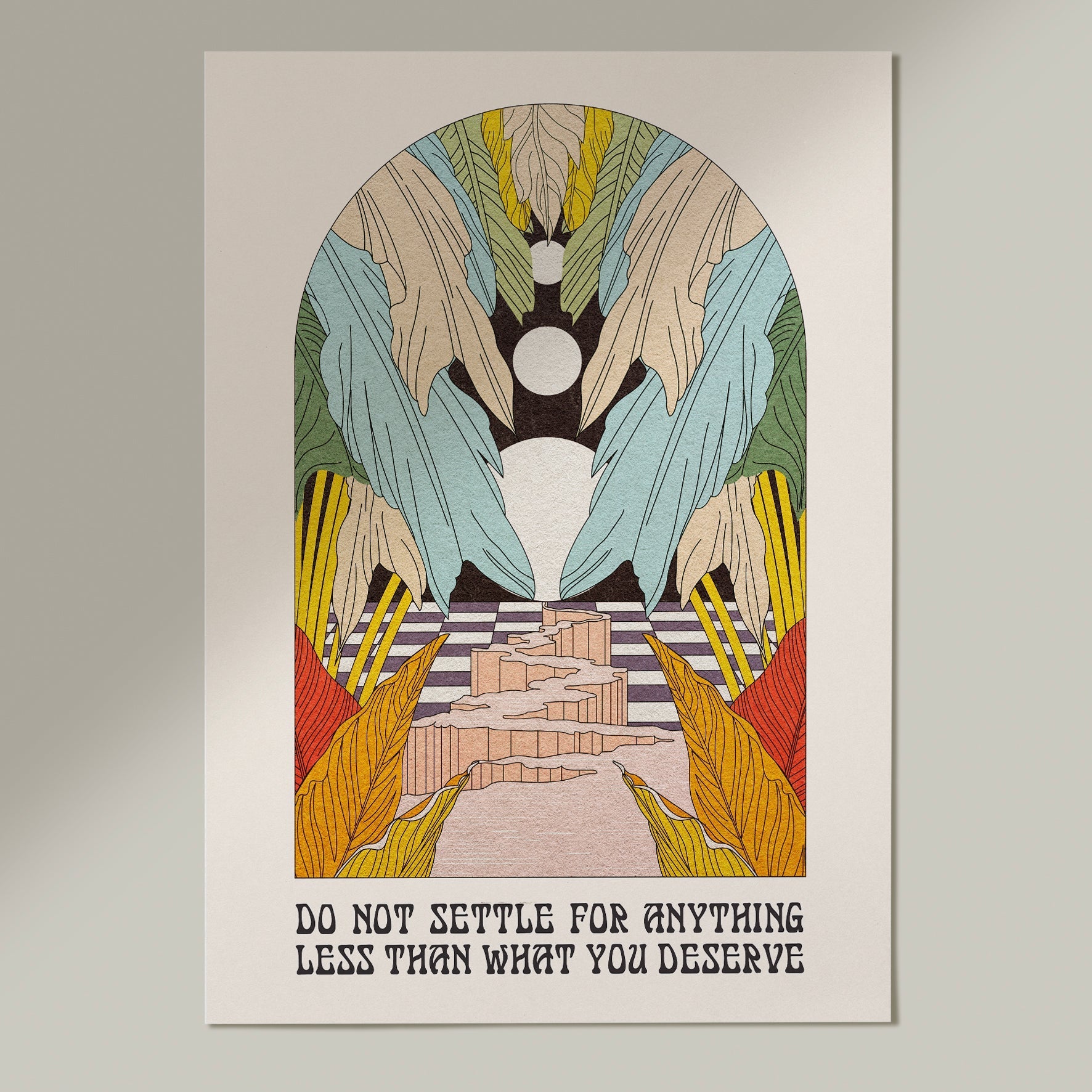 Don't Settle Celestial Art Print featuring moons and palm leaves, with motivational text option.