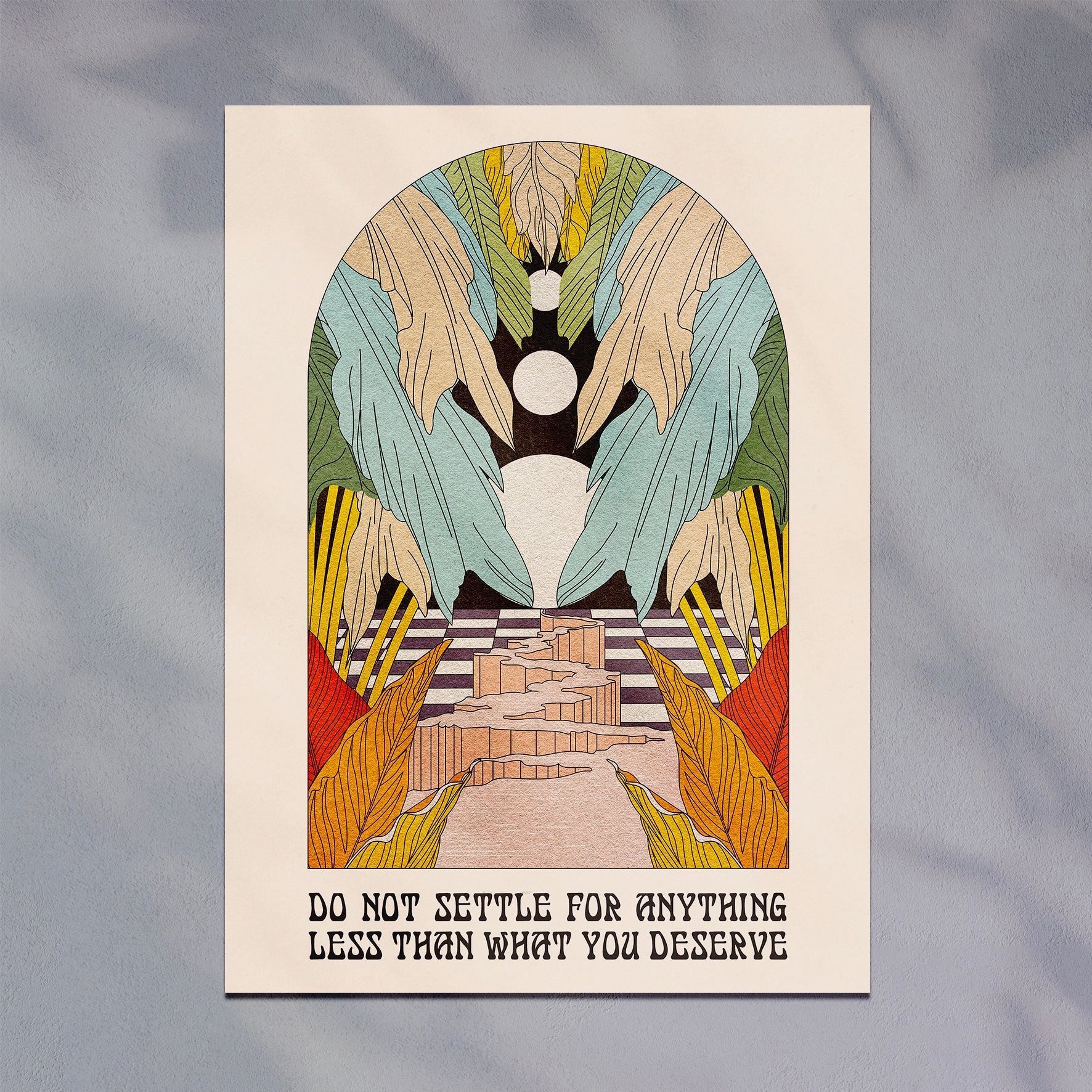 Don't Settle Celestial Art Print featuring moons and palm leaves, with motivational text option.