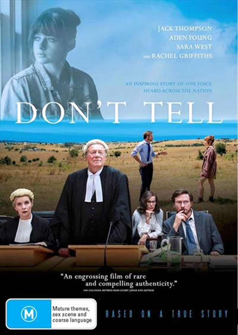 Don't Tell DVD cover featuring a young woman looking determined, symbolizing resilience and courage against injustice.