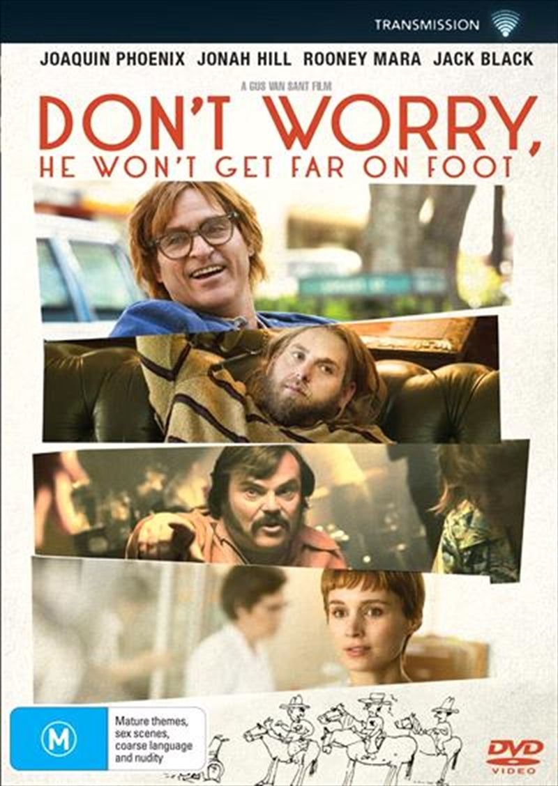 Don't Worry, He Won't Get Far On Foot DVD cover featuring John Callahan's artwork and a poignant image reflecting his journey.