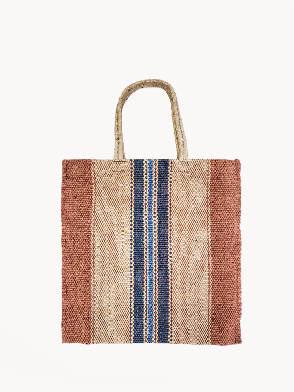 Dora Jute Tote Bag in multi light brown, showcasing handwoven jute fabric and rustic design.