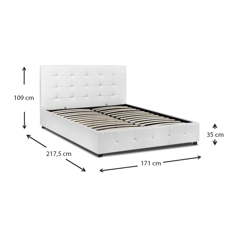 HONDO Double Bed in white with quilted headboard and footboard, featuring under-bed storage and anatomical boards for comfort.