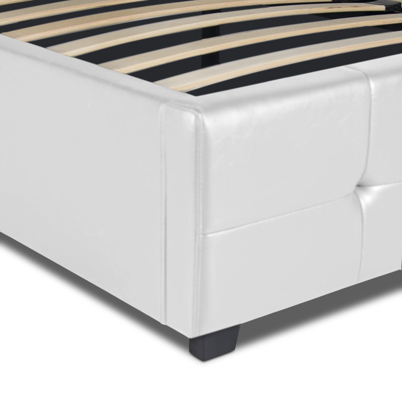 HONDO Double Bed in white with quilted headboard and footboard, featuring under-bed storage and anatomical boards for comfort.