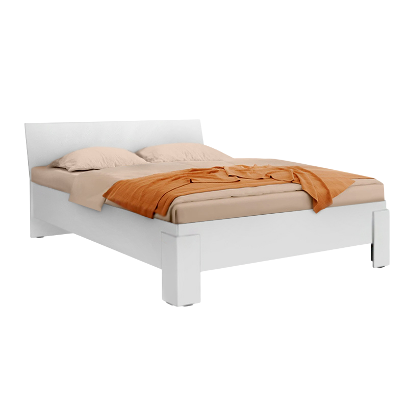 KARINA Double Bed in white, featuring a sleek melamine finish and spacious design, perfect for modern bedrooms.